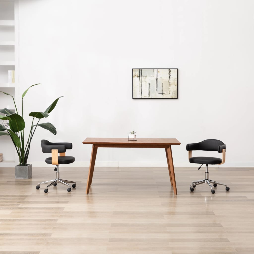 Chaise de salle à manger pivotante courbée en bois simili cuir