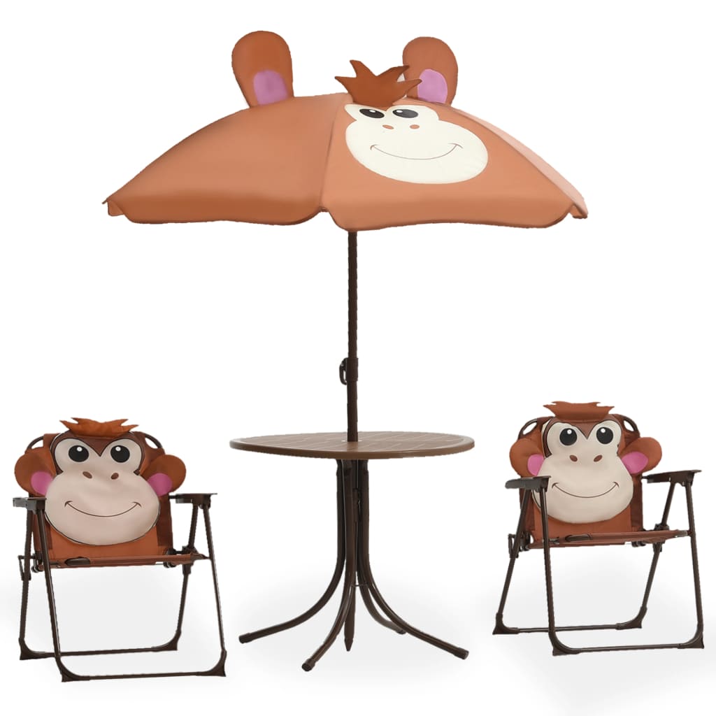 Ensemble Bistro 3 pièces pour enfant avec parasol marron