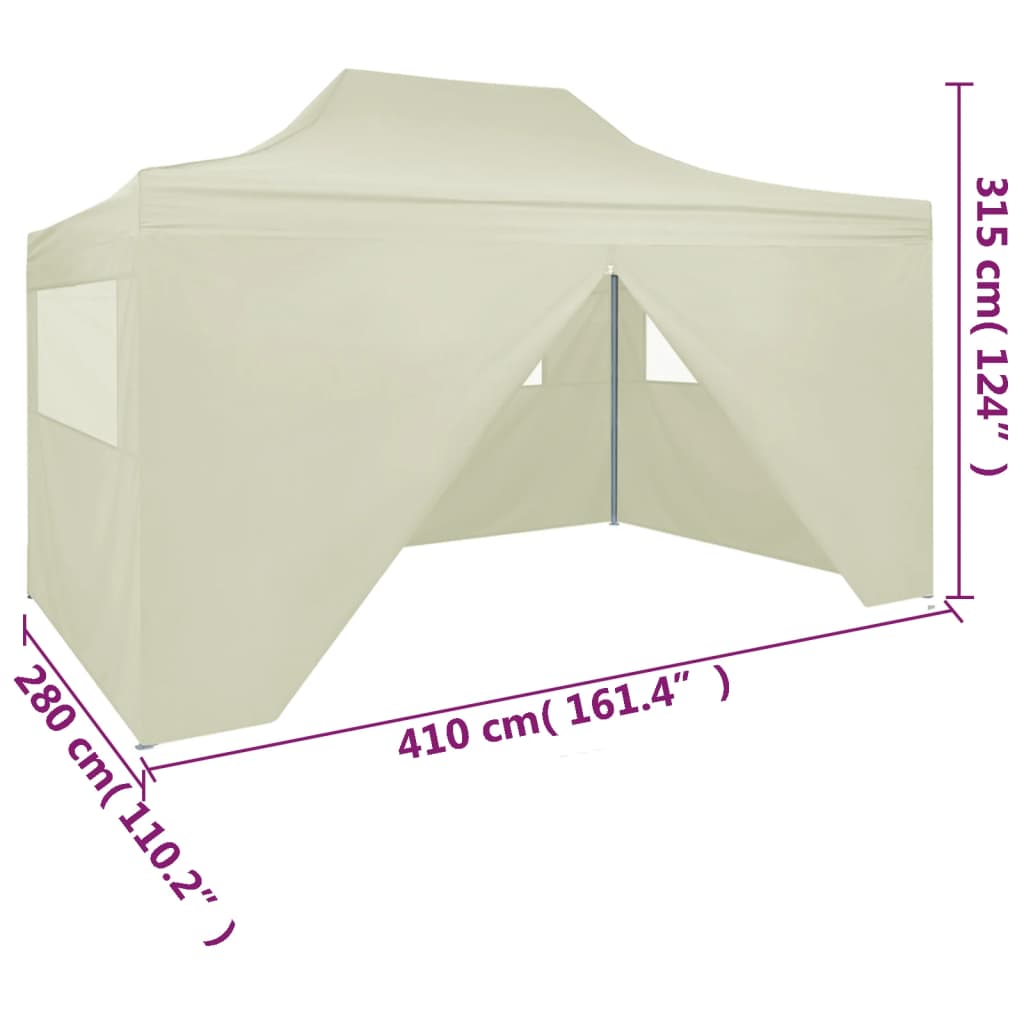 Tente de fête avec 4 parois latérales pliables 3x4 m acier blanc