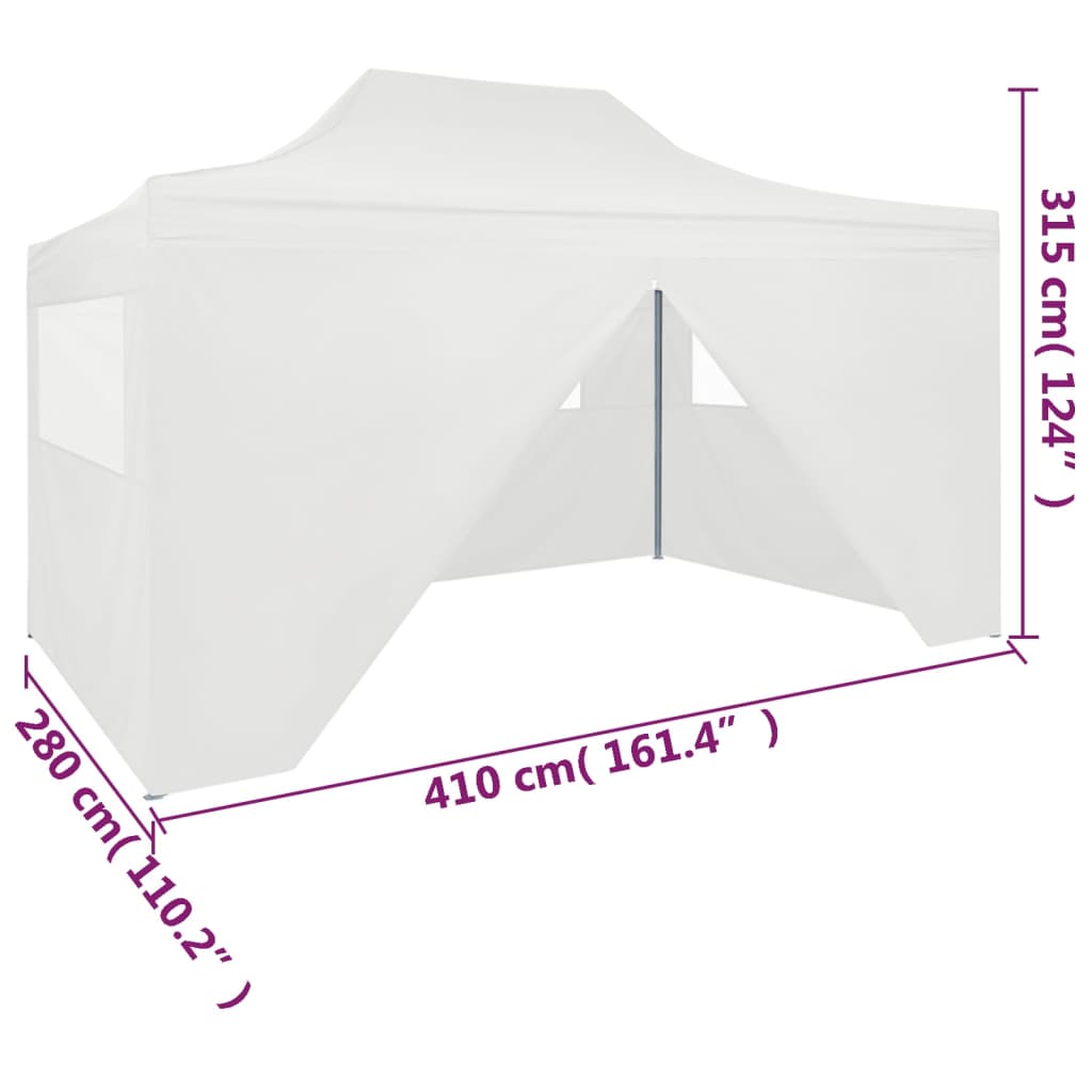 Tente de fête avec 4 parois latérales pliables 3x4 m acier blanc