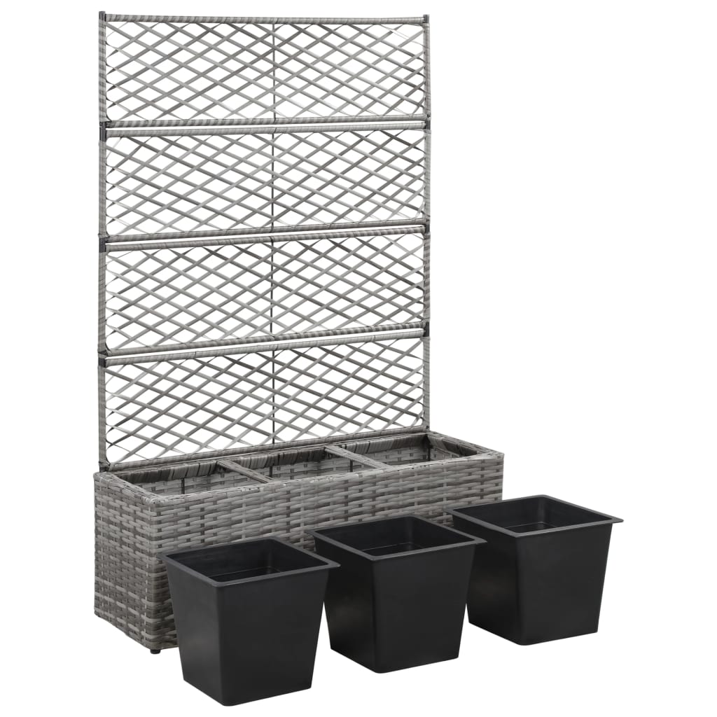 Latwerkplantenbak verhoogd met 1 pot 30x30x107 cm rattan