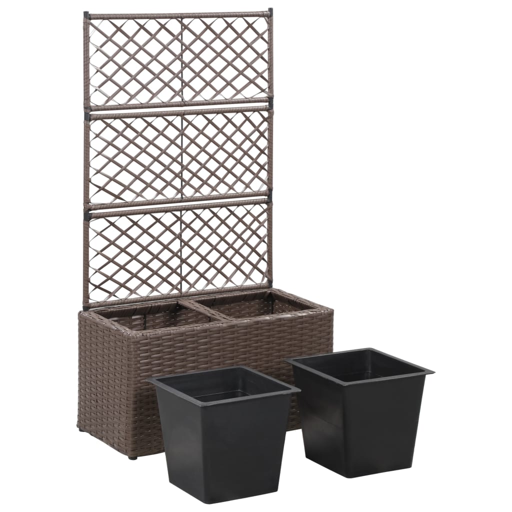 Latwerkplantenbak verhoogd met 1 pot 30x30x107 cm rattan