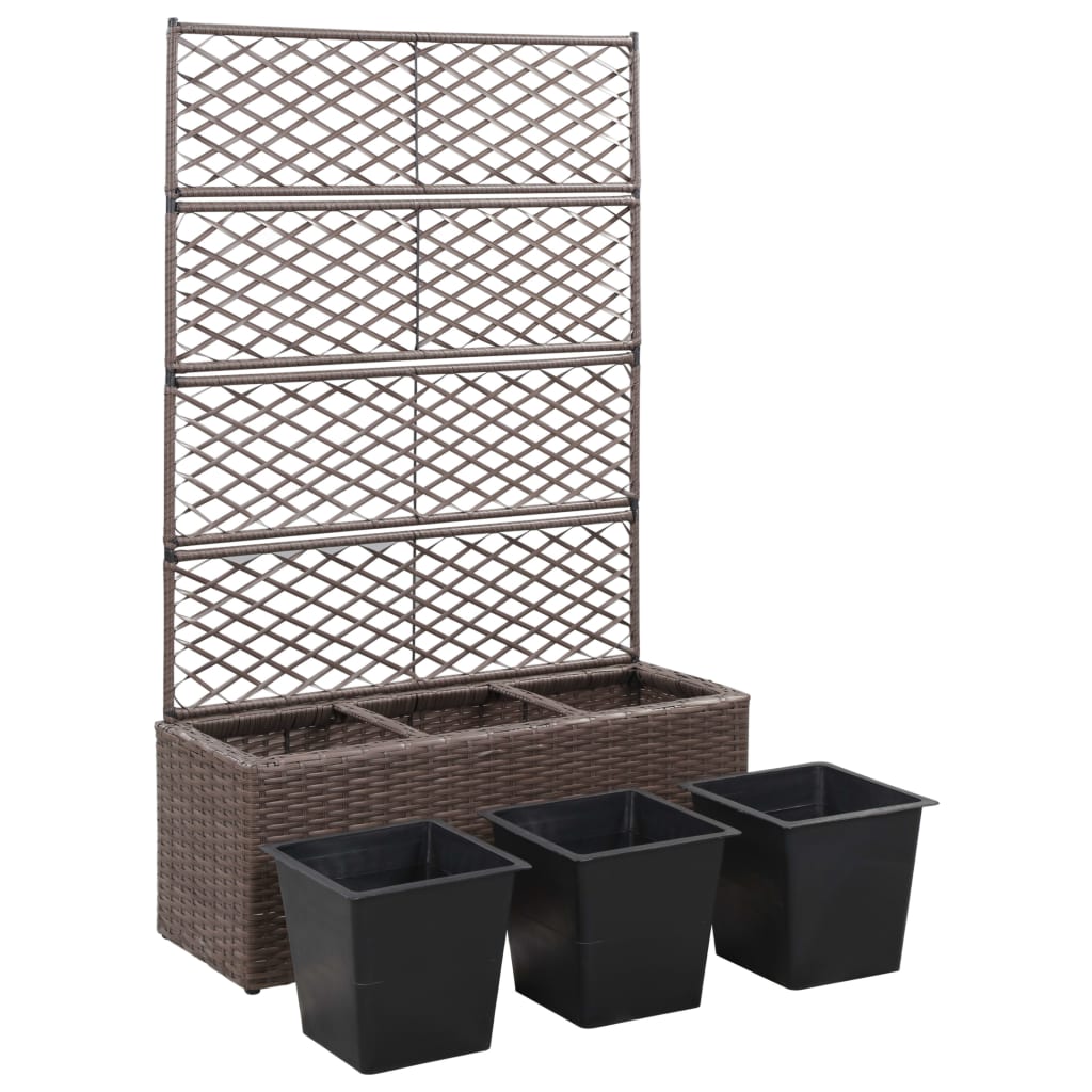 Latwerkplantenbak verhoogd met 1 pot 30x30x107 cm rattan