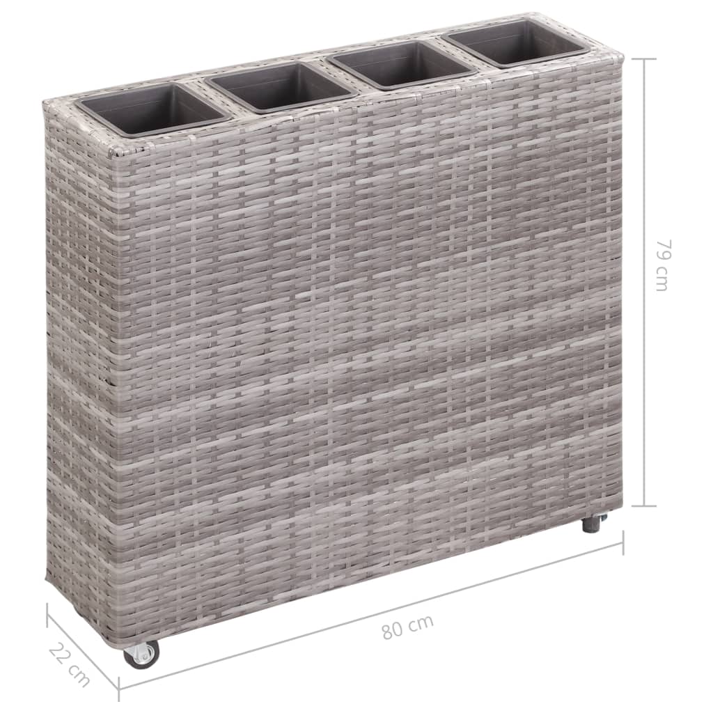 Plantenbak verhoogd met 4 potten 80x22x79 cm poly rattan bruin