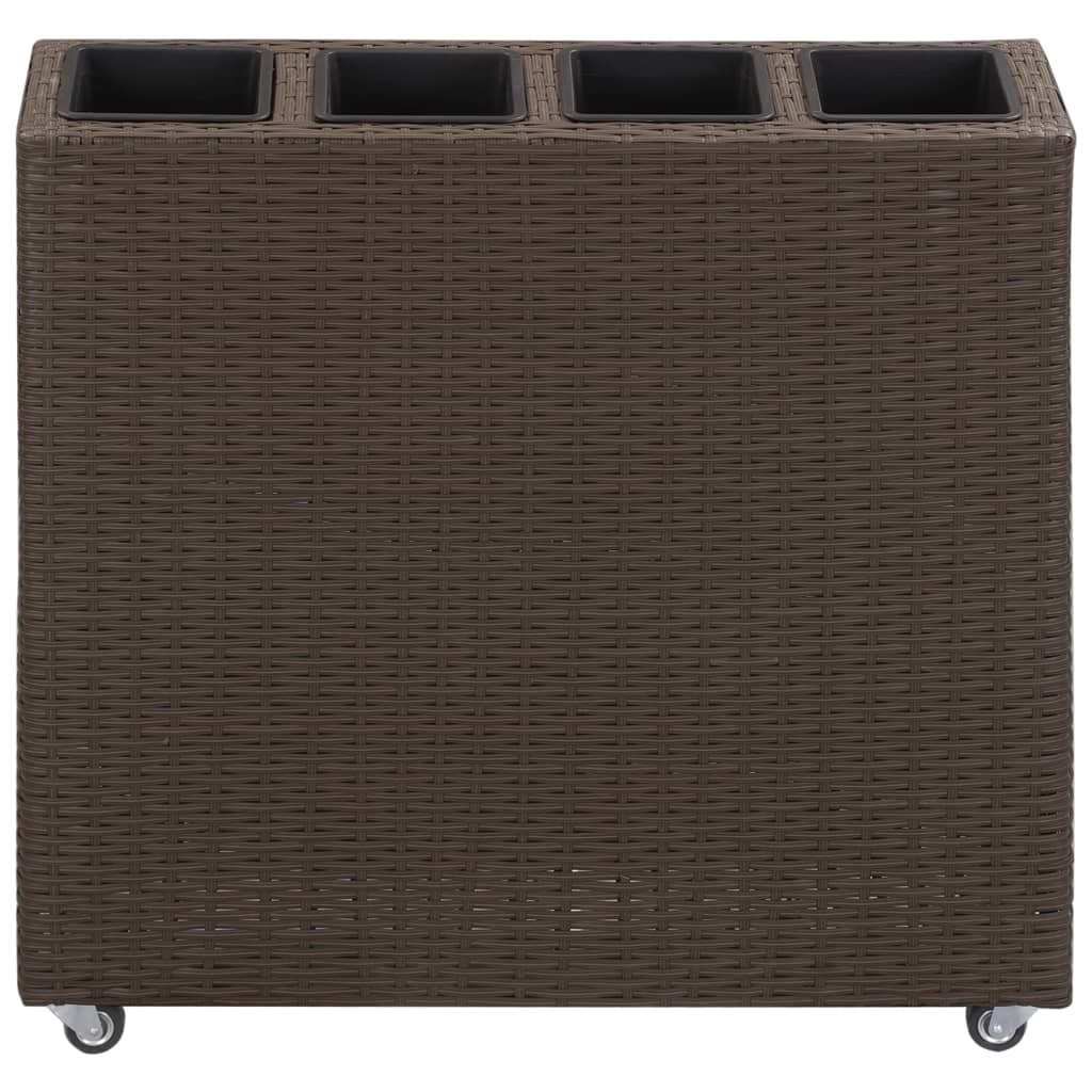 Plantenbak verhoogd met 4 potten 80x22x79 cm poly rattan bruin