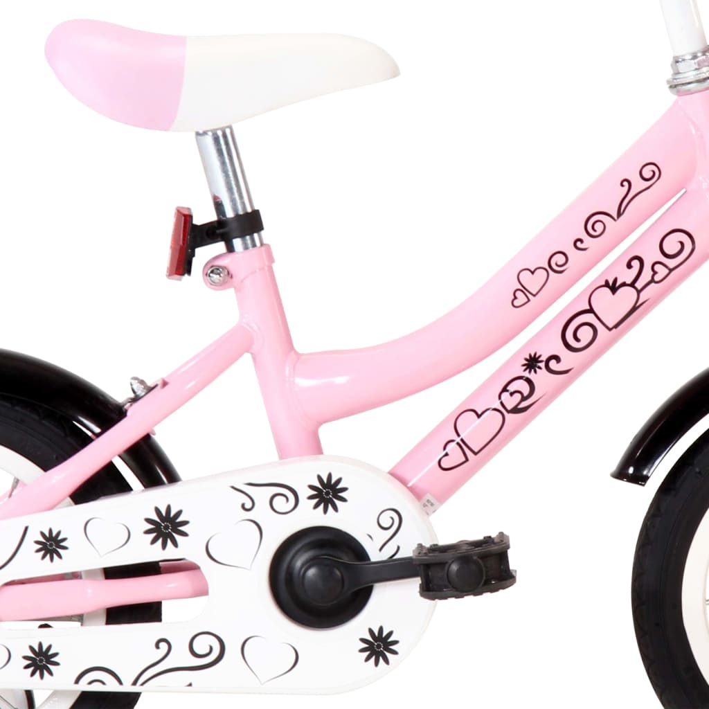 Kinderfiets met voordrager 14 inch wit en roze