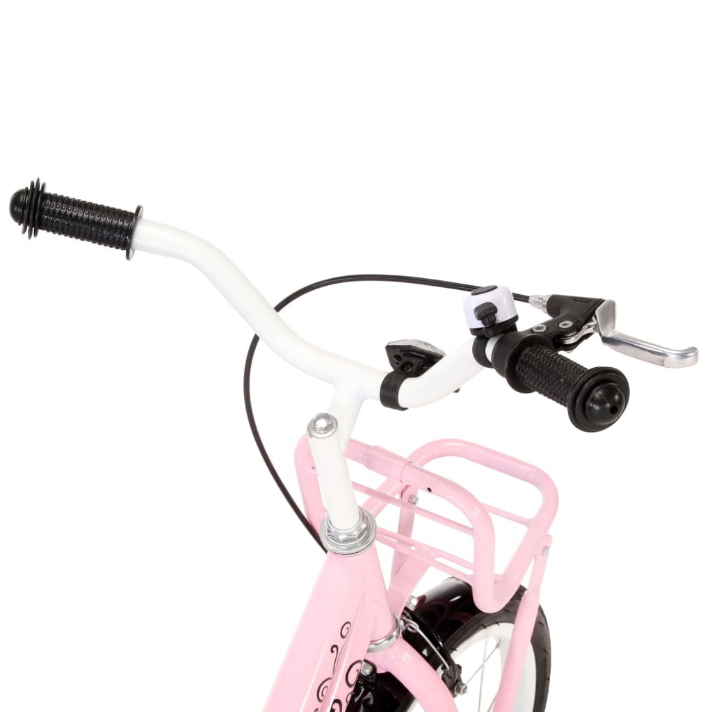 Kinderfiets met voordrager 14 inch wit en roze