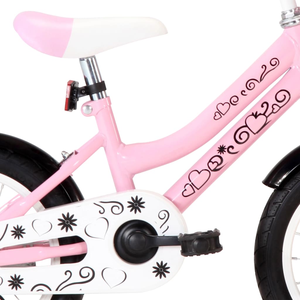 Kinderfiets met voordrager 14 inch wit en roze