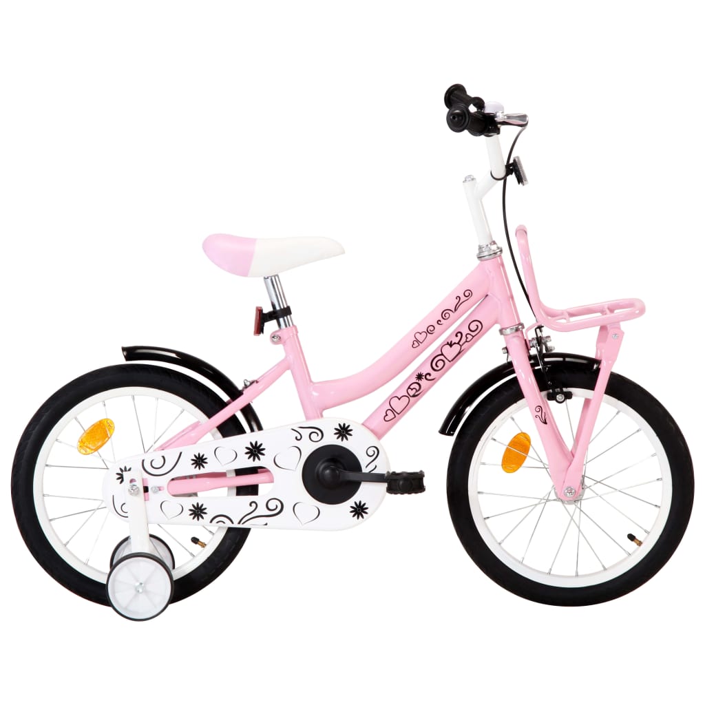 Kinderfiets met voordrager 14 inch wit en roze