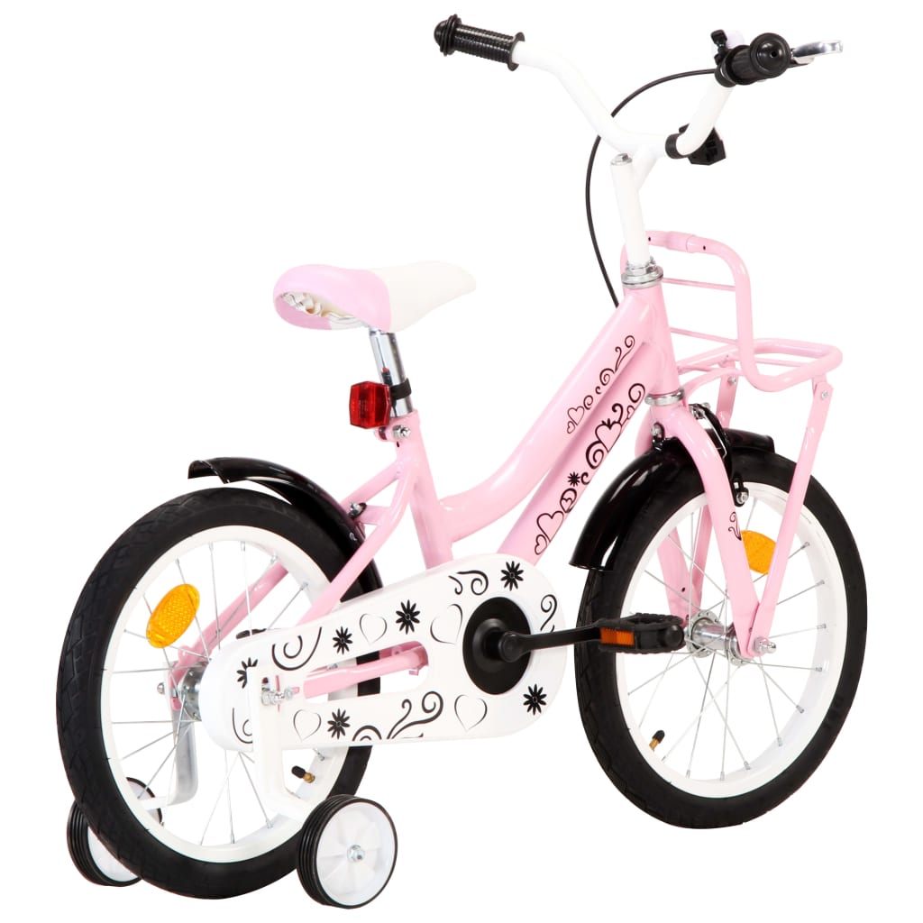 Kinderfiets met voordrager 14 inch wit en roze