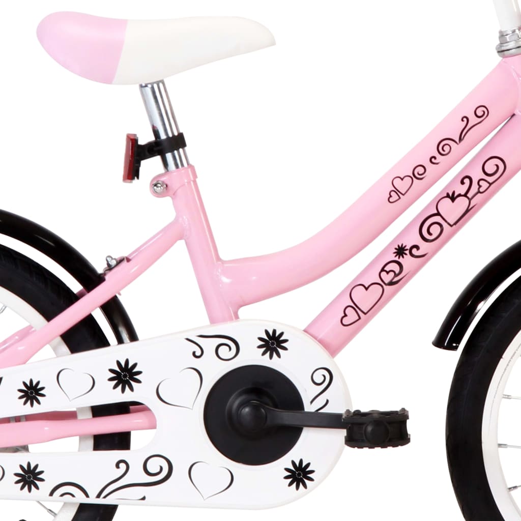 Kinderfiets met voordrager 14 inch wit en roze