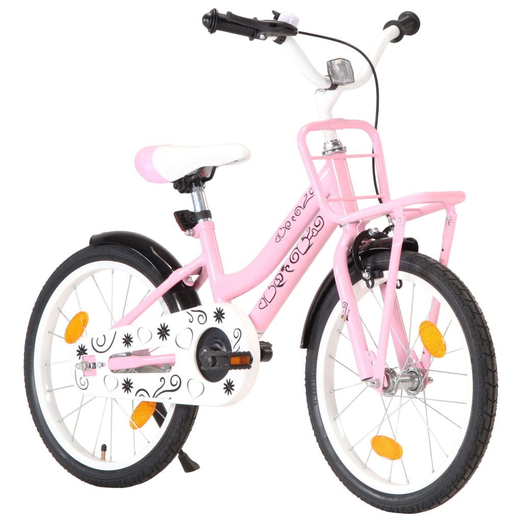 Kinderfiets met voordrager 14 inch wit en roze