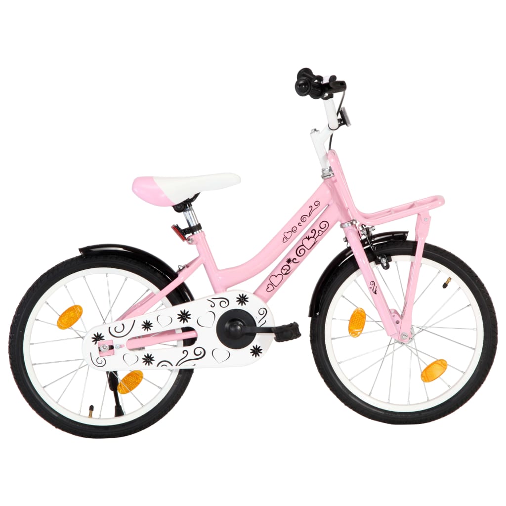 Kinderfiets met voordrager 14 inch wit en roze