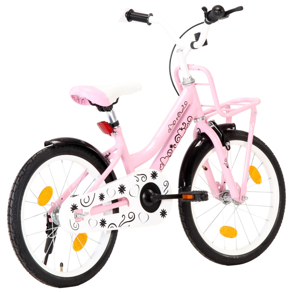 Kinderfiets met voordrager 14 inch wit en roze