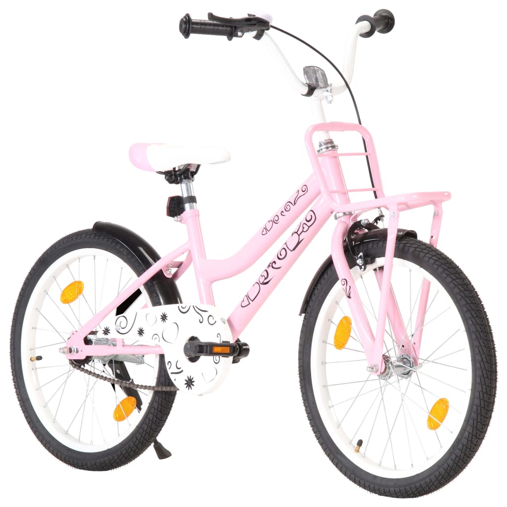 Kinderfiets met voordrager 14 inch wit en roze