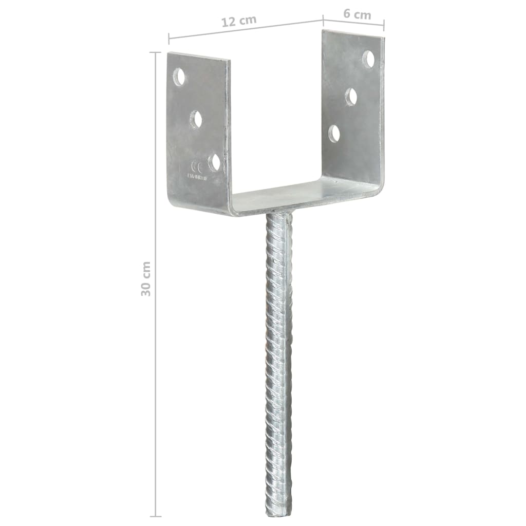 Grondankers 6 st 7x6x30 cm gegalvaniseerd staal zilverkleurig