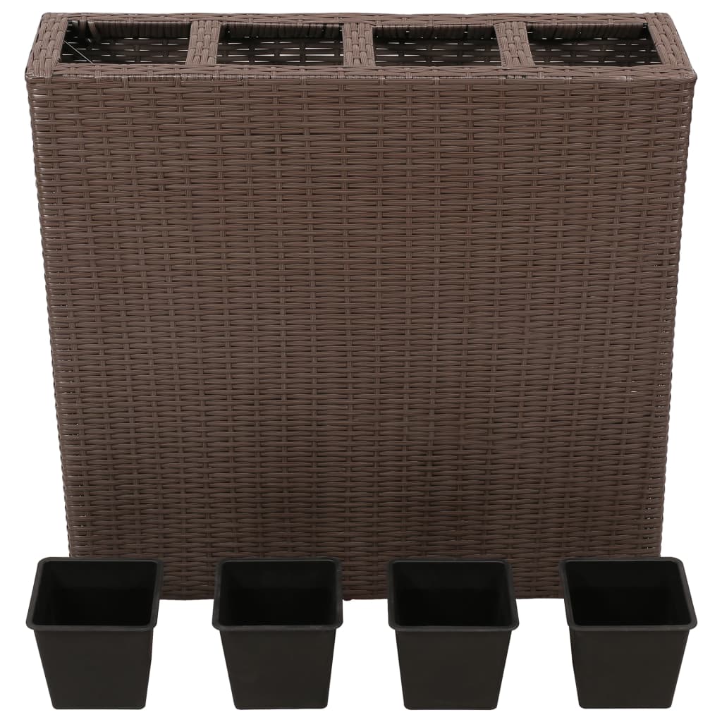 Plantenbak verhoogd met 4 potten poly rattan