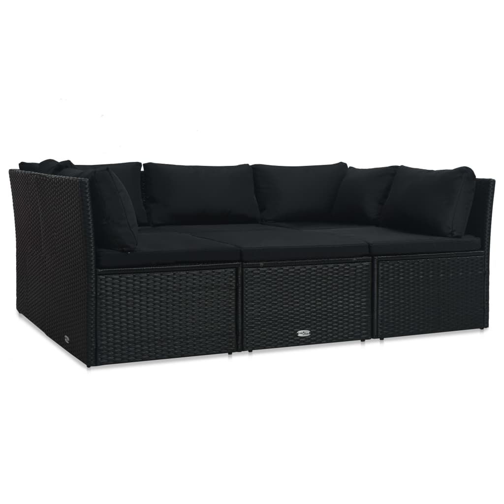 4-delige Loungeset met kussens poly rattan