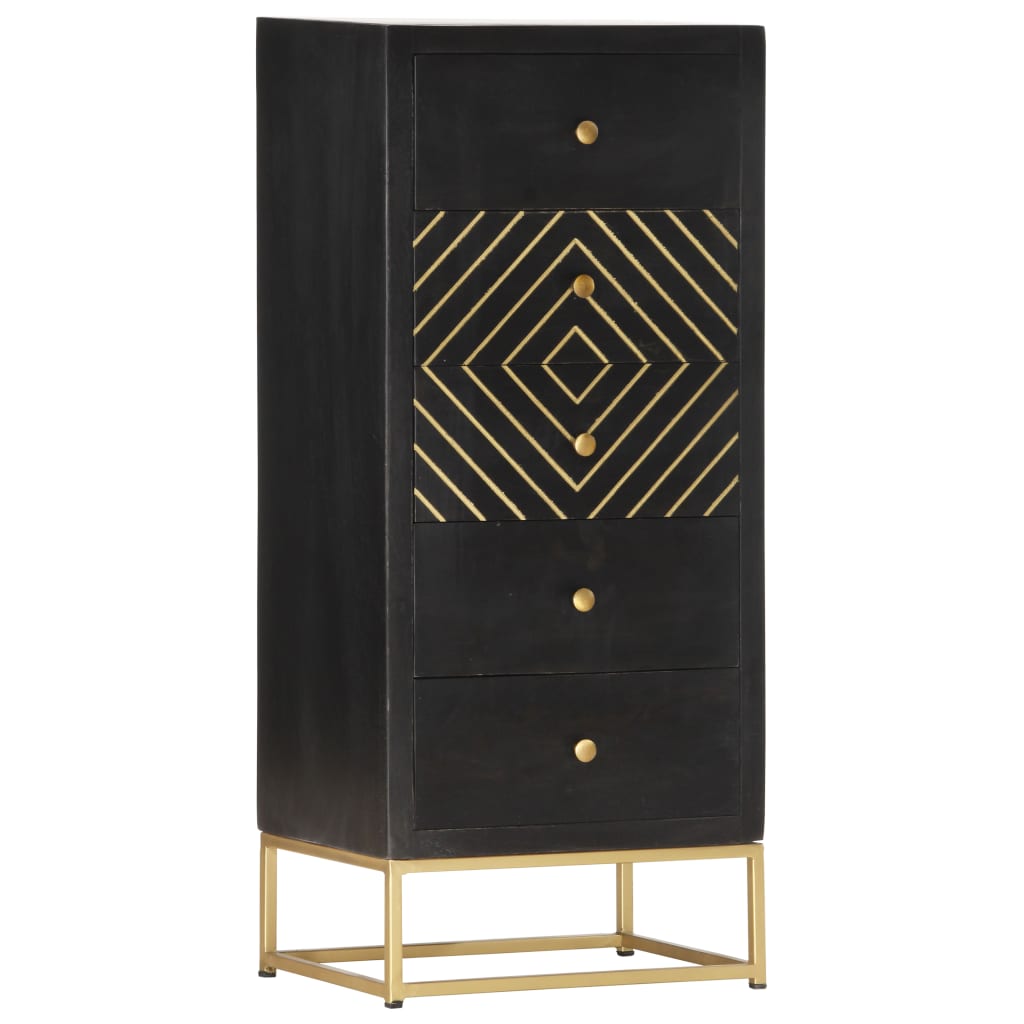 Commode 45x30x105 cm en manguier massif noir et or