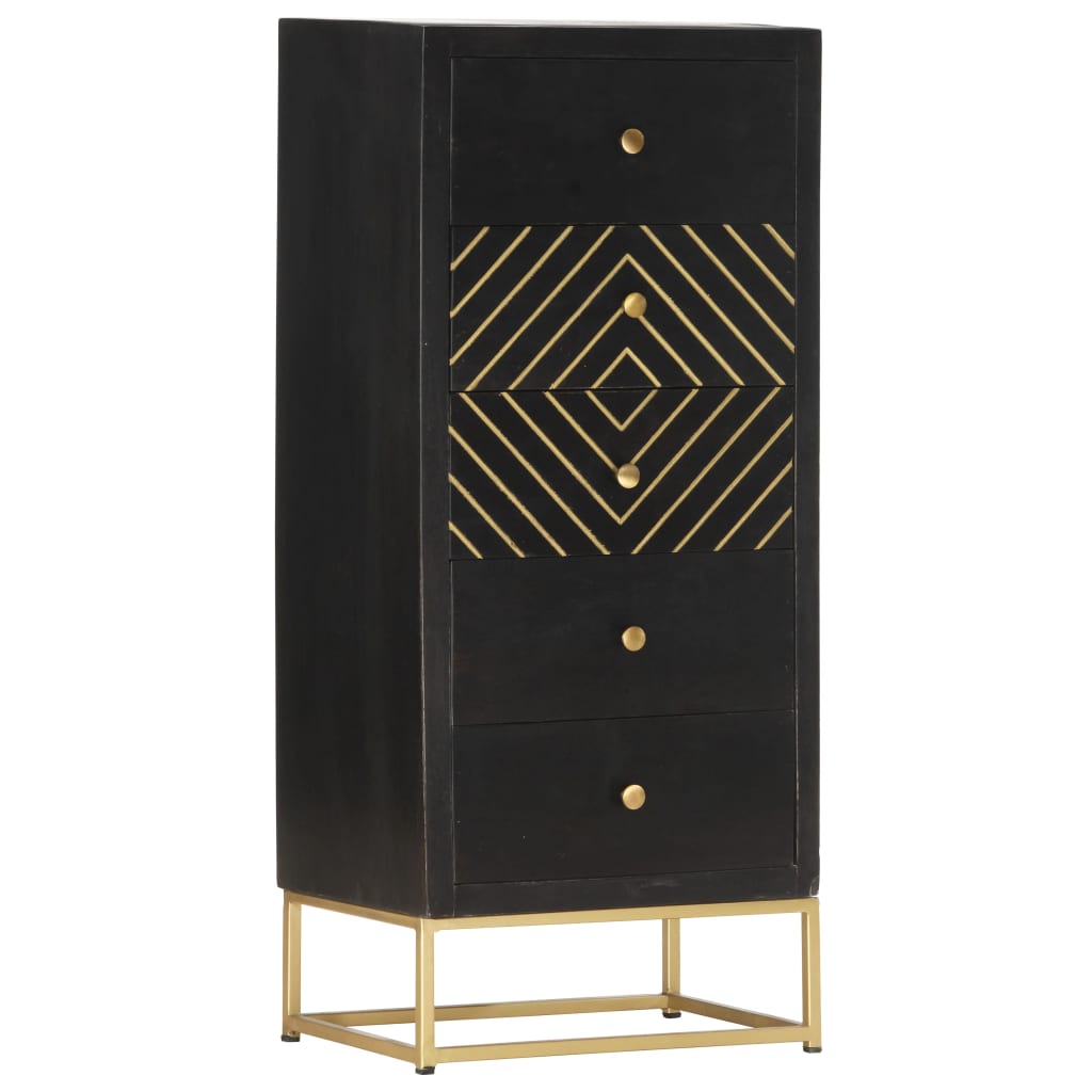 Commode 45x30x105 cm en manguier massif noir et or