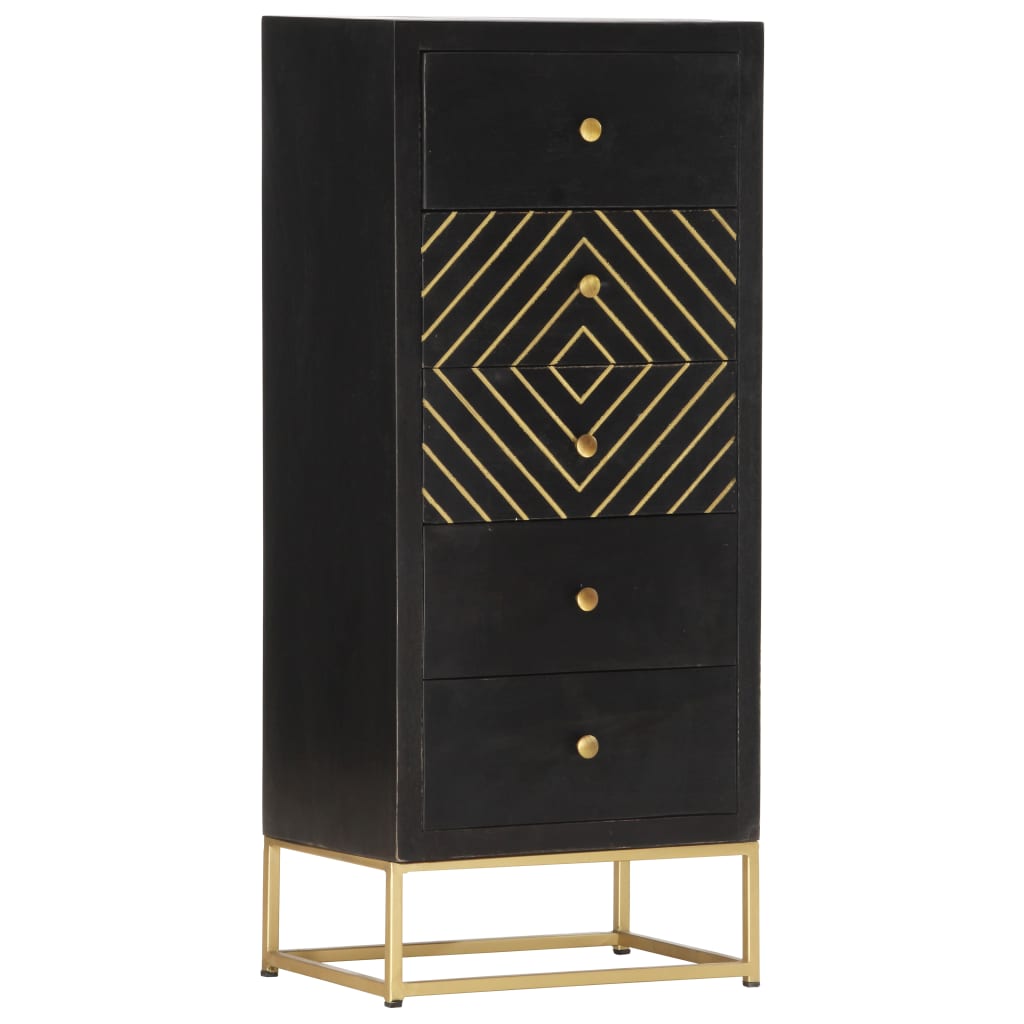 Commode 45x30x105 cm en manguier massif noir et or