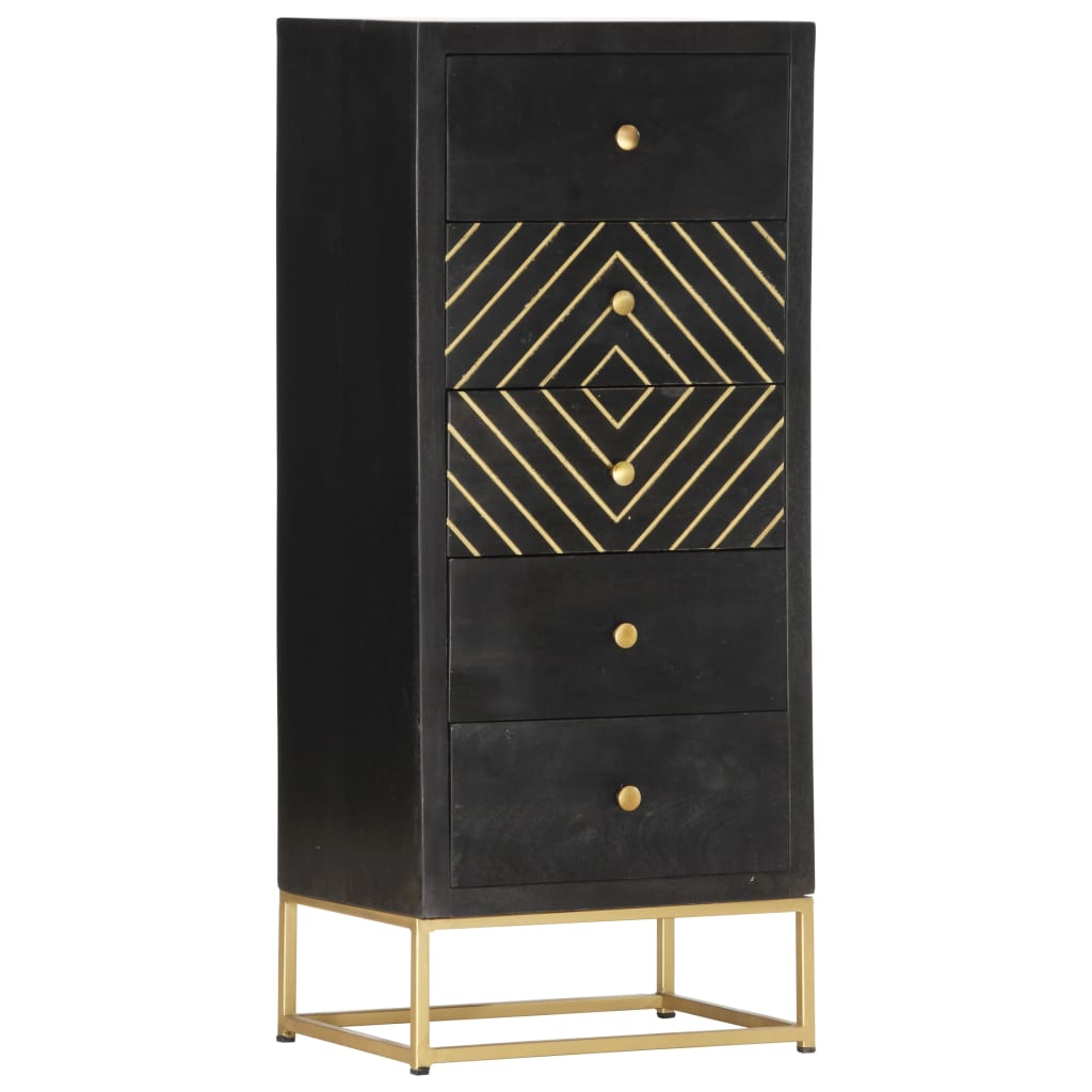 Commode 45x30x105 cm en manguier massif noir et or