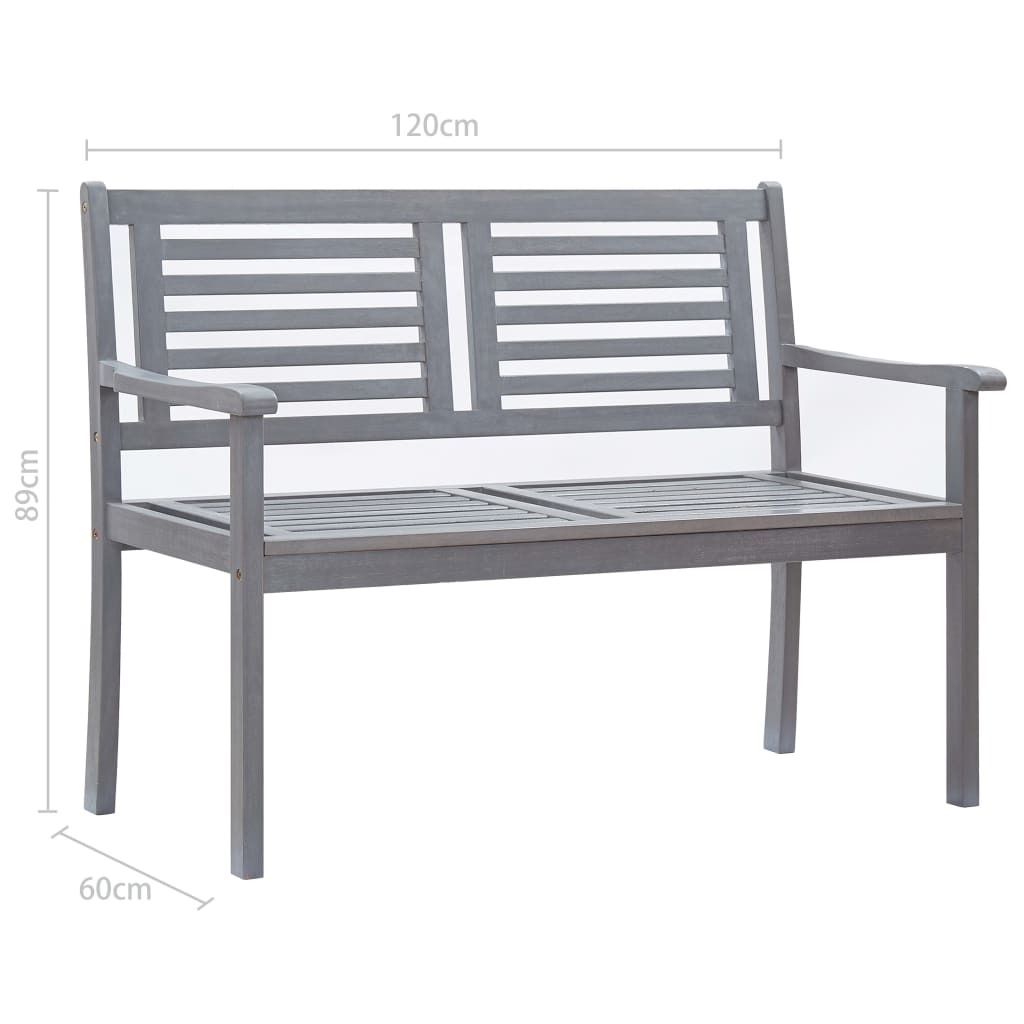 Banc de jardin 3 places 150 cm bois d'eucalyptus massif gris