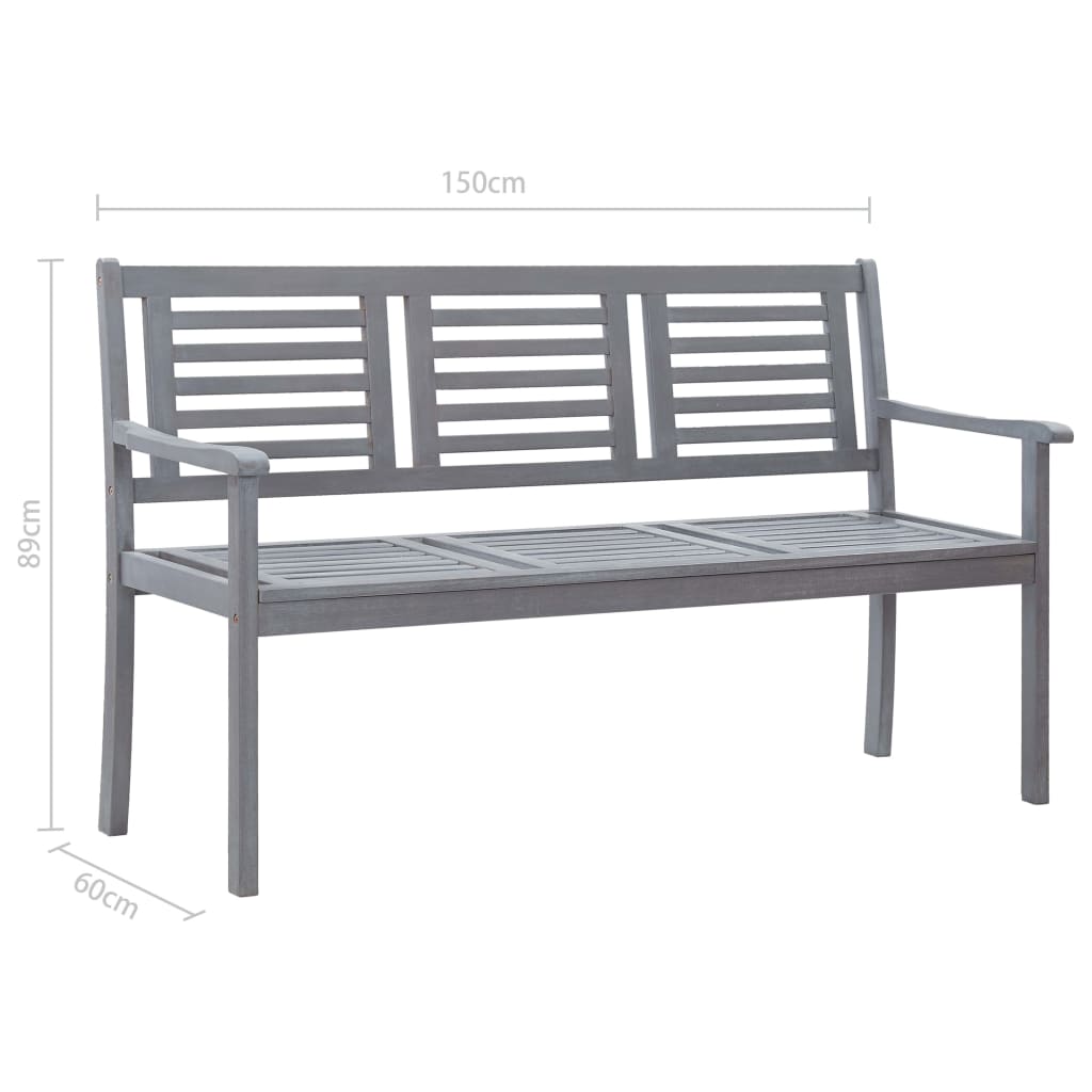 Banc de jardin 3 places 150 cm bois d'eucalyptus massif gris