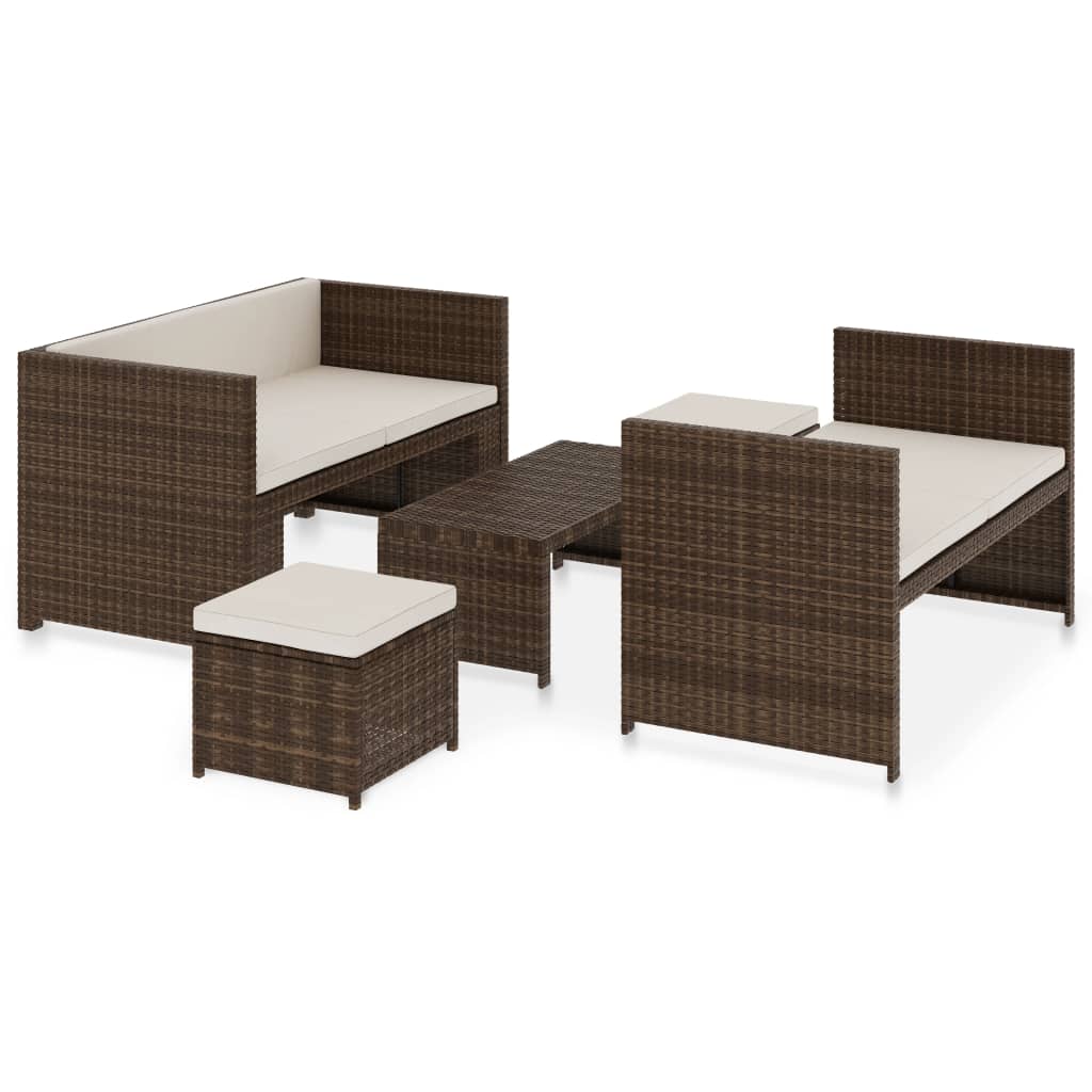 5-delige Loungeset met kussens poly rattan