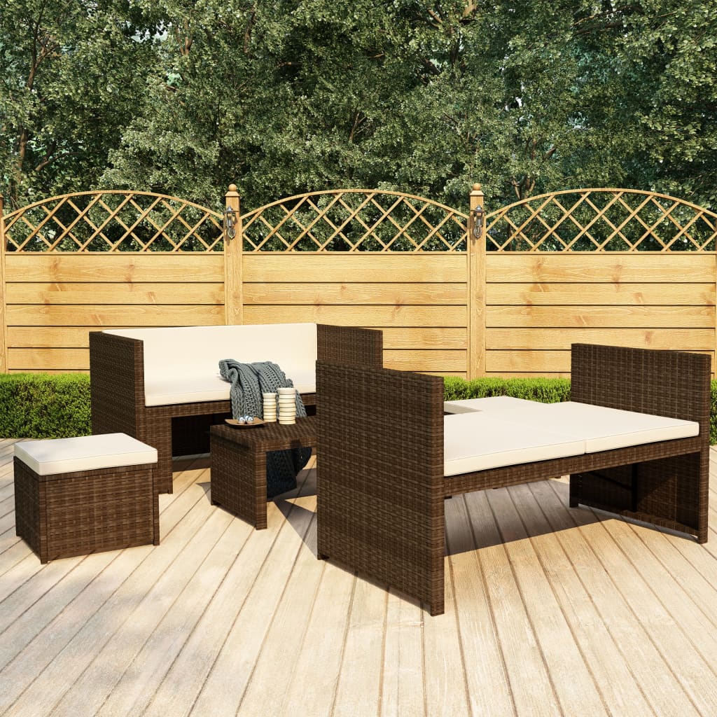 5-delige Loungeset met kussens poly rattan