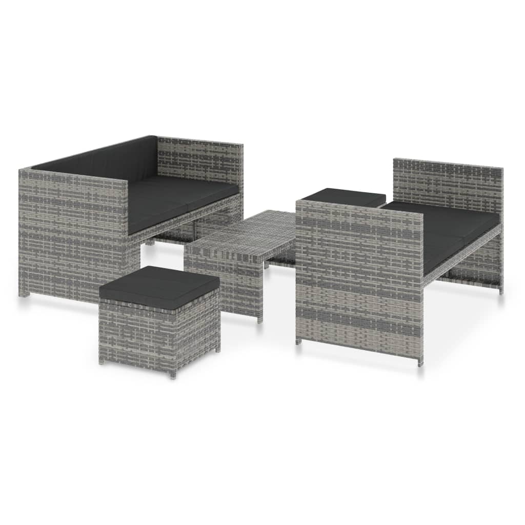 5-delige Loungeset met kussens poly rattan