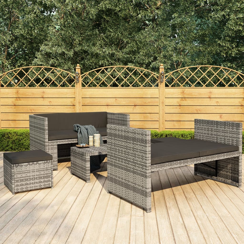 5-delige Loungeset met kussens poly rattan