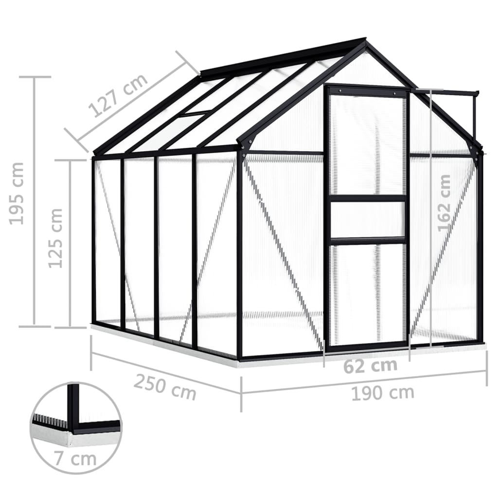 Tuinkas met basisframe 8,17 m³ aluminium antracietkleurig