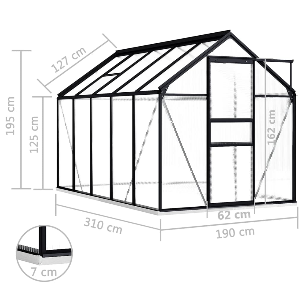 Tuinkas met basisframe 8,17 m³ aluminium antracietkleurig