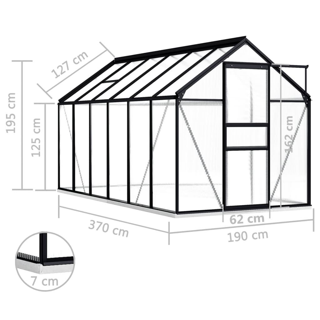 Tuinkas met basisframe 8,17 m³ aluminium antracietkleurig