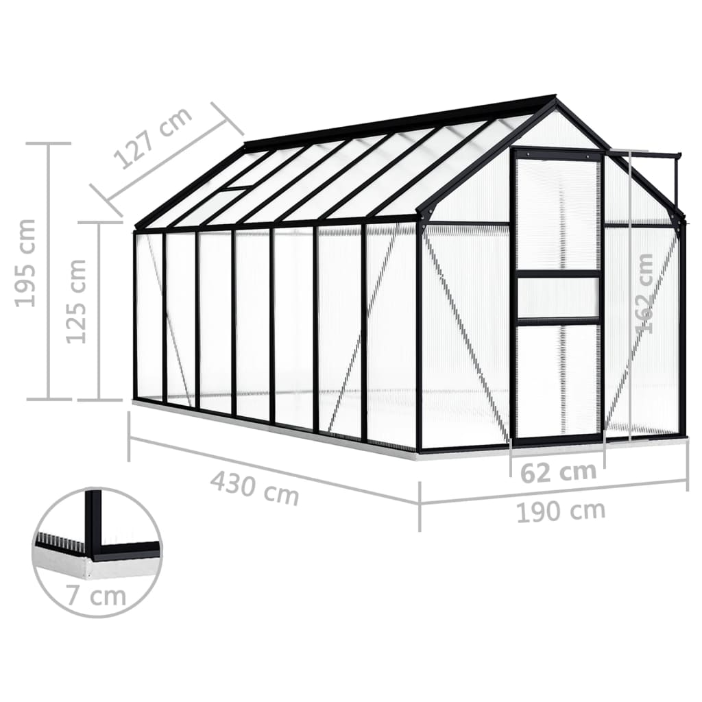 Tuinkas met basisframe 8,17 m³ aluminium antracietkleurig