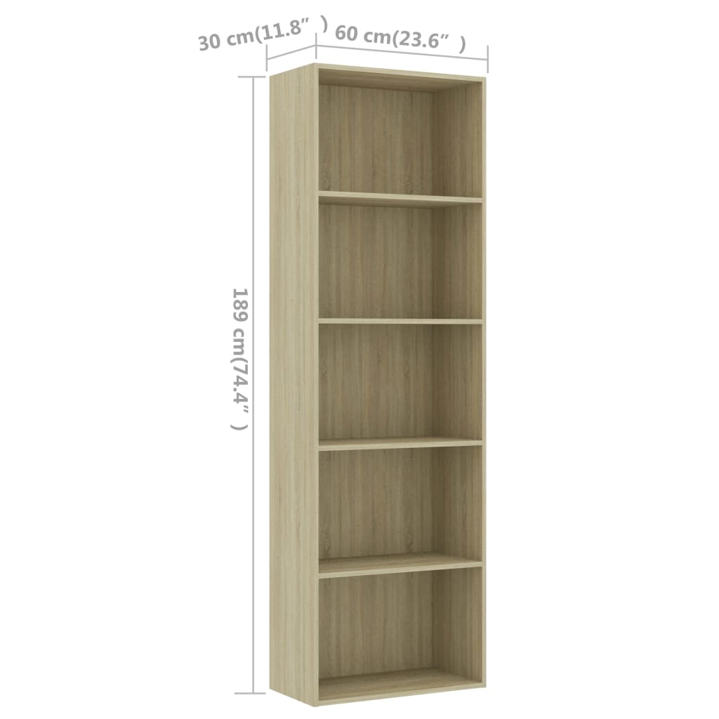 Boekenkast 60x30x189 cm bewerkt hout eikenkleurig