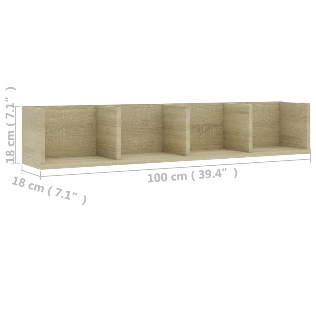 Cd-wandschap 100x18x18 cm bewerkt hout