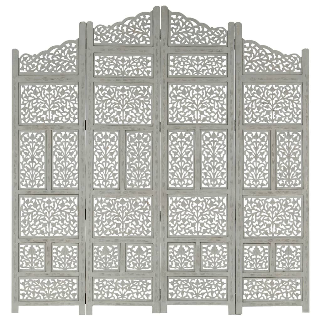 Kamerscherm 4 panelen handgesneden 160x165 cm mangohout grijs