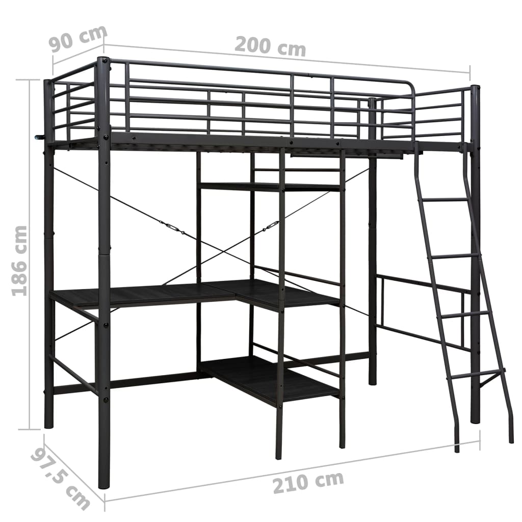 Stapelbedframe met tafel metaal 90x200 cm