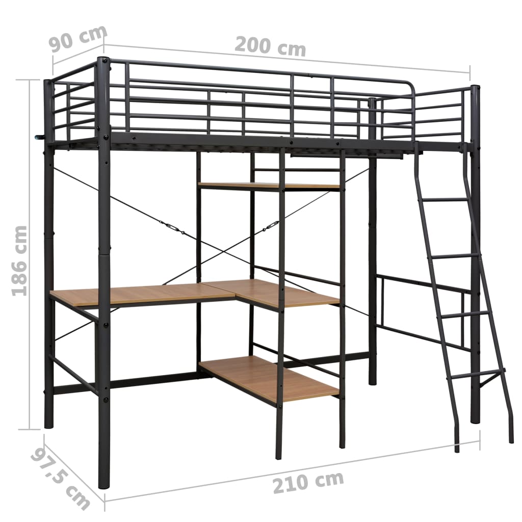 Stapelbedframe met tafel metaal 90x200 cm