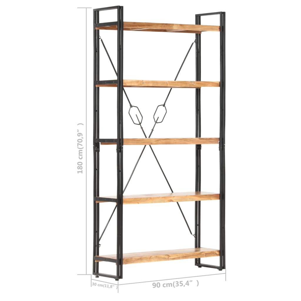 Boekenkast met 5 schappen 90x30x180 cm massief acaciahout