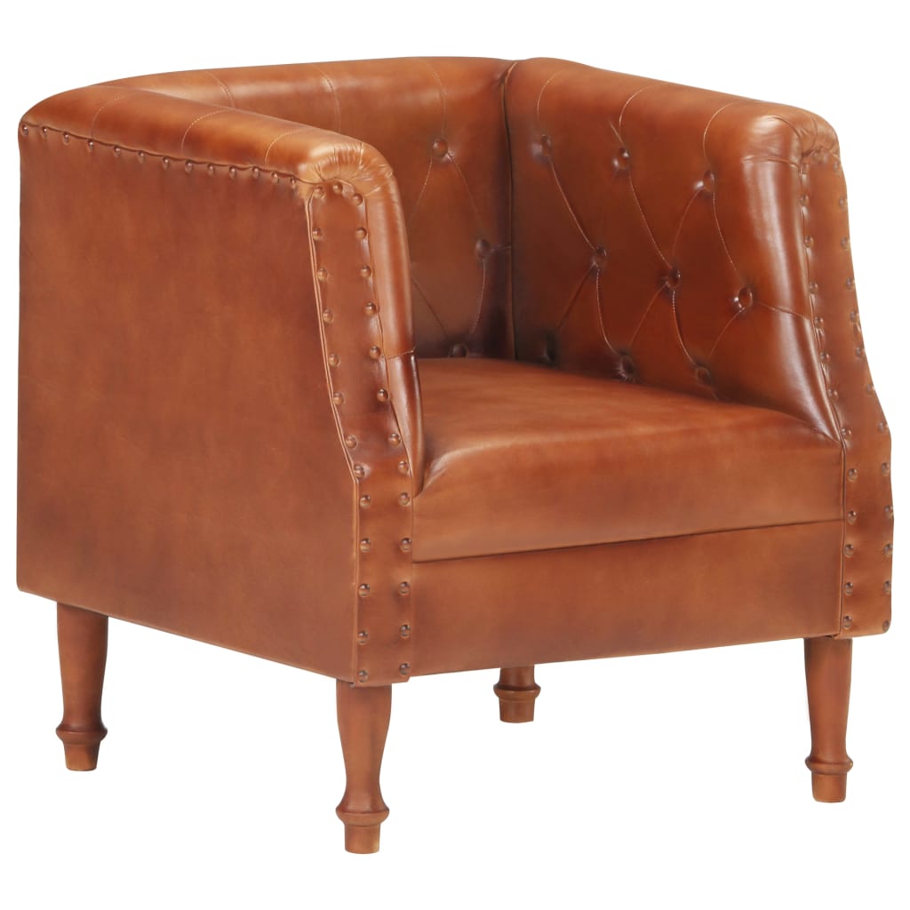 Fauteuil echt leer bruin