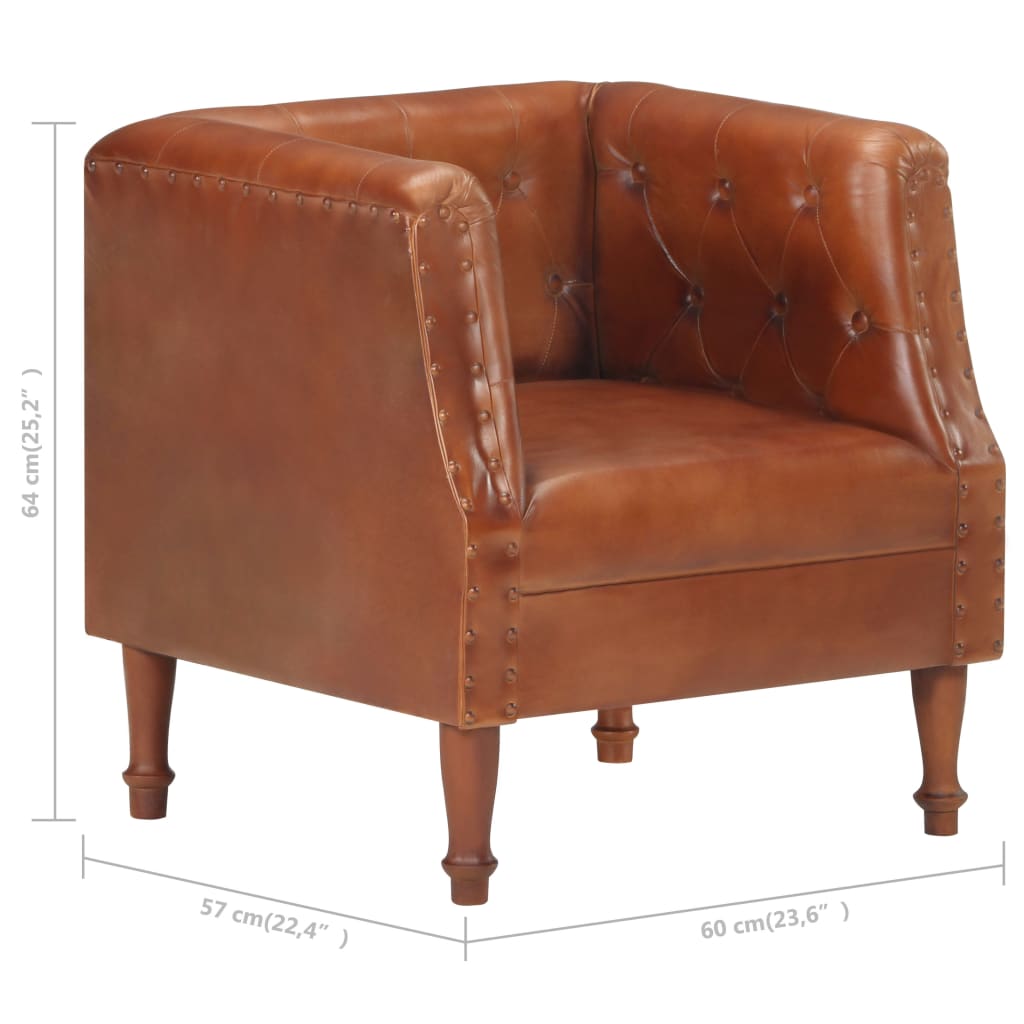 Fauteuil echt leer bruin