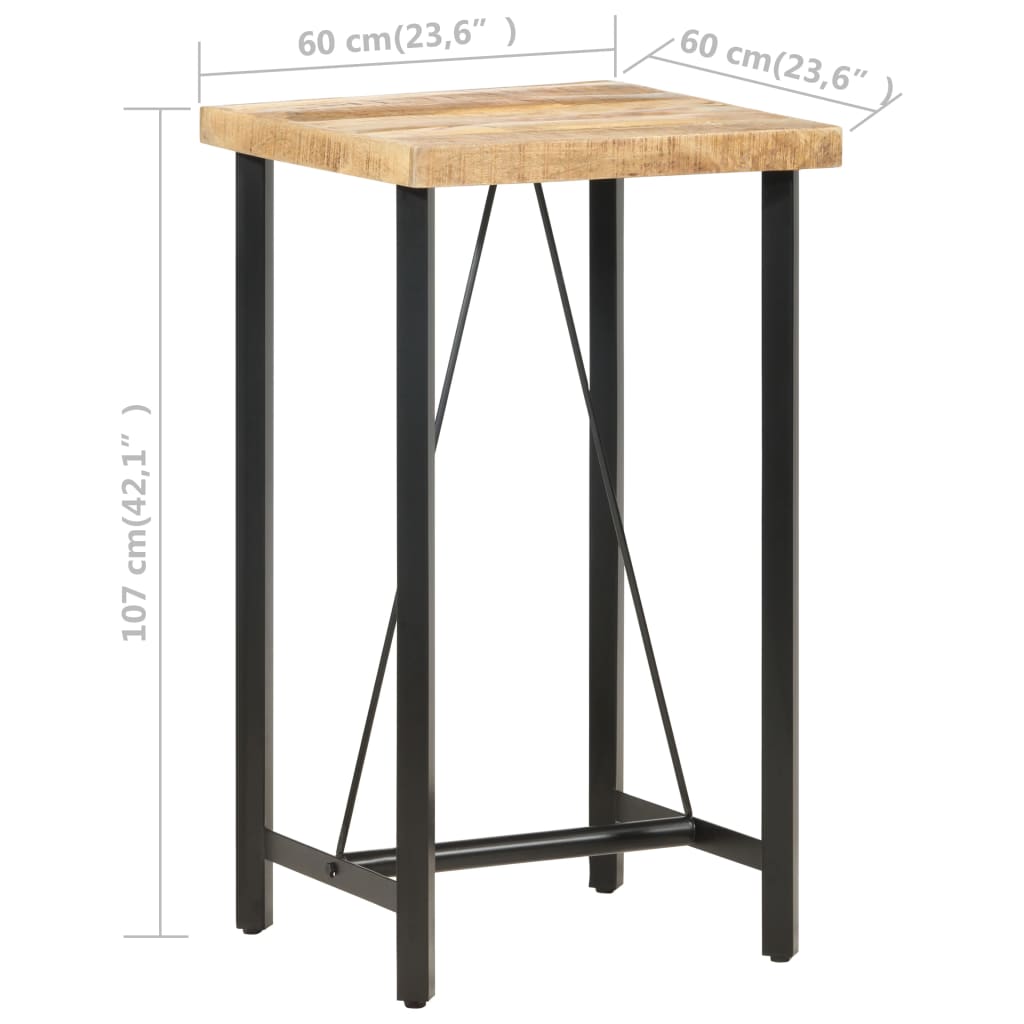 Table de bar 60x60x107 cm bois de manguier brut