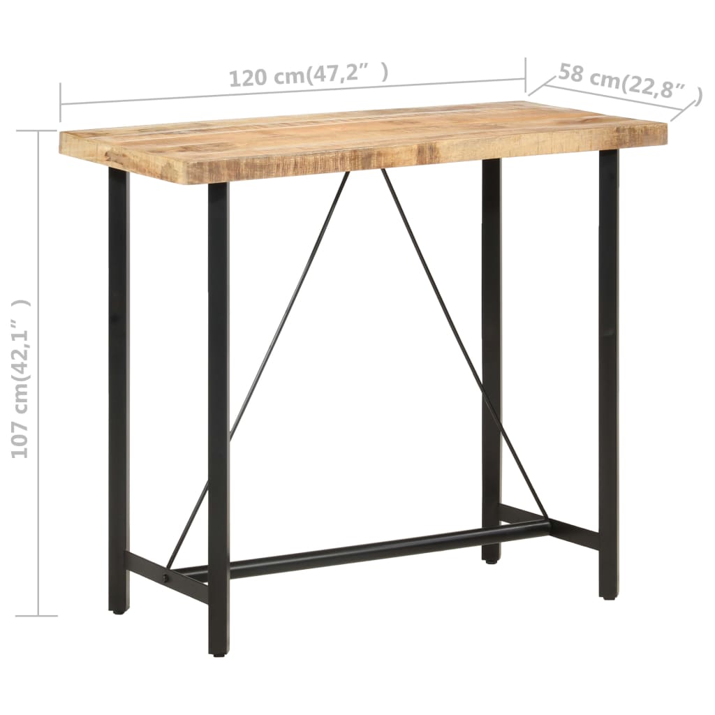 Table de bar 60x60x107 cm bois de manguier brut