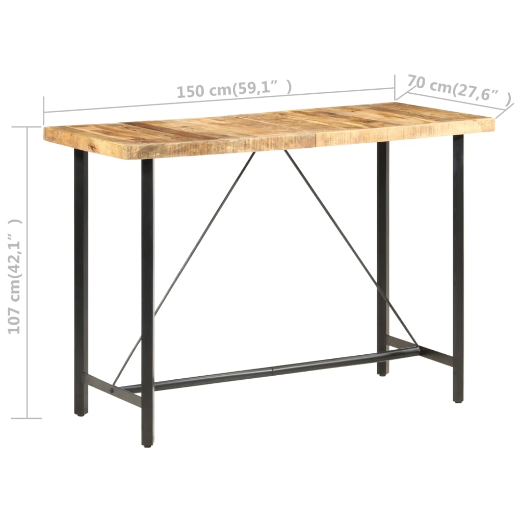 Table de bar 60x60x107 cm bois de manguier brut