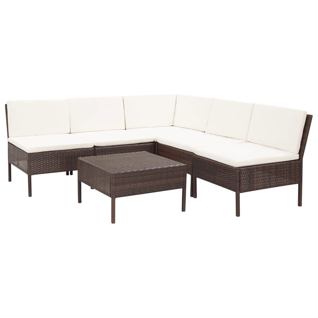 6-delige Loungeset met kussens poly rattan