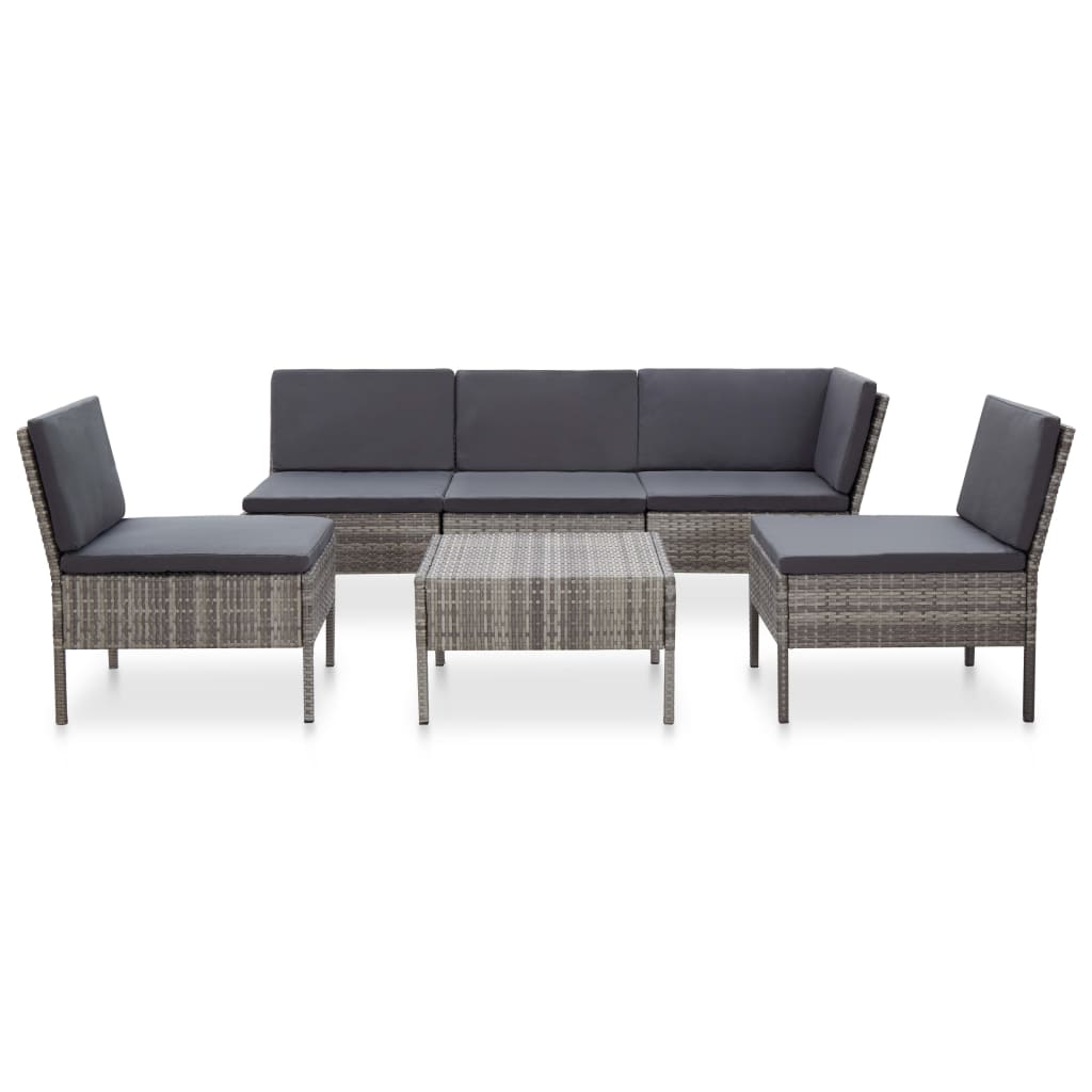 6-delige Loungeset met kussens poly rattan