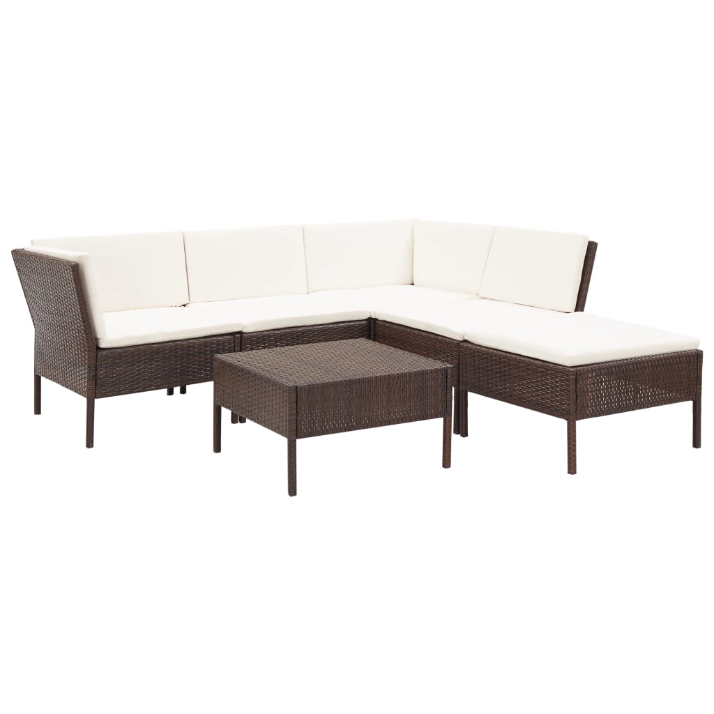 6-delige Loungeset met kussens poly rattan